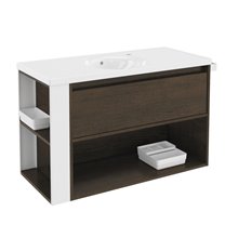 Mueble con lavabo porcelana 100cm Roble chocolate/Blanco B-Smart BATH+