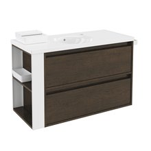Mueble con lavabo porcelana 100cm Roble chocolate/Blanco 2 cajones B-Smart BATH+