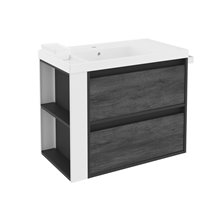 Mueble con lavabo resina 80cm Antracita-Frontal pizarra nature/Blanco 2 cajones B-Smart BATH+