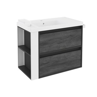 Mueble con lavabo resina 80cm Antracita-Frontal pizarra nature/Blanco 2 cajones B-Smart BATH+