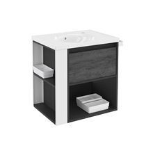 Mueble con lavabo porcelana 60cm Antracita-Frontal pizarra nature/Blanco B-Smart BATH+
