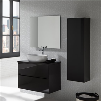 Pack mueble de ba&ntilde;o negro y lavabo Glass Line Sanchis