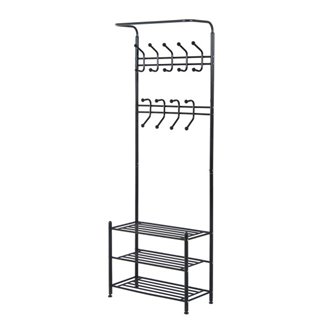 Mueble de recibidor met&aacute;lico con perchero negro HomCom