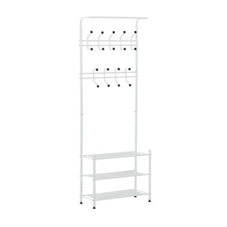Mueble de recibidor met&aacute;lico con perchero blanco HomCom