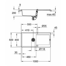 Fregadero con 1 cubeta 100x50 gris granito K500 Grohe