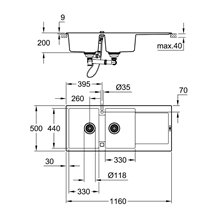 Fregadero con 2 cubetas 116x50 gris granito K500 Grohe