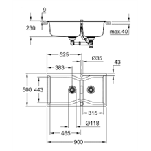 Fregadero con 2 cubetas 90x50 gris granito K700 Grohe