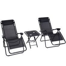 Conjunto de 2 tumbonas y 1 mesa en negro Outsunny