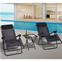 Conjunto de 2 tumbonas y 1 mesa en negro Outsunny