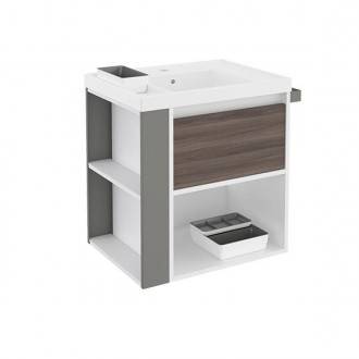 Mueble con lavabo resina 60cm Blanco-Fresno/Gris B-Smart BATH+
