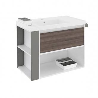 Mueble con lavabo resina 80cm Blanco-Fresno/Gris B-Smart BATH+