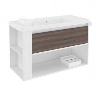 Mueble con lavabo resina 100cm Blanco-Fresno/Blanco B-Smart BATH+