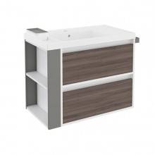 Mueble con lavabo resina 80cm Blanco-Fresno/Gris 2 cajones B-Smart BATH+