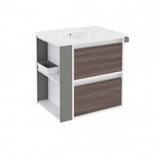 Mueble con lavabo porcelana 60cm Blanco-Fresno/Gris 2 cajones B-Smart BATH+