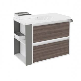 Mueble con lavabo porcelana 80cm Blanco-Fresno/Gris 2 cajones B-Smart BATH+