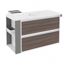 Mueble con lavabo porcelana 100cm Blanco-Fresno/Gris 2 cajones B-Smart BATH+