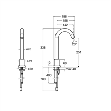 Grifo de lavabo caño alto alimentación pilas Loft Roca