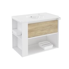 Mueble con lavabo porcelana 80cm Blanco-Roble nature/Blanco B-Smart BATH+