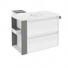 Mueble con lavabo porcelana 80cm Blanco/Gris 2 cajones B-Smart BATH+
