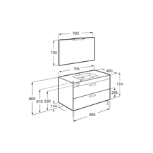 Pack mueble gris 70cm 2 cajones Debba Roca