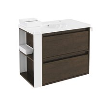 Mueble con lavabo porcelana 80cm Roble chocolate/Blanco 2 cajones B-Smart BATH+