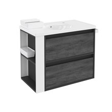 Mueble con lavabo porcelana 80cm Antracita-Frontal pizarra nature/Blanco 2 cajones B-Smart BATH+