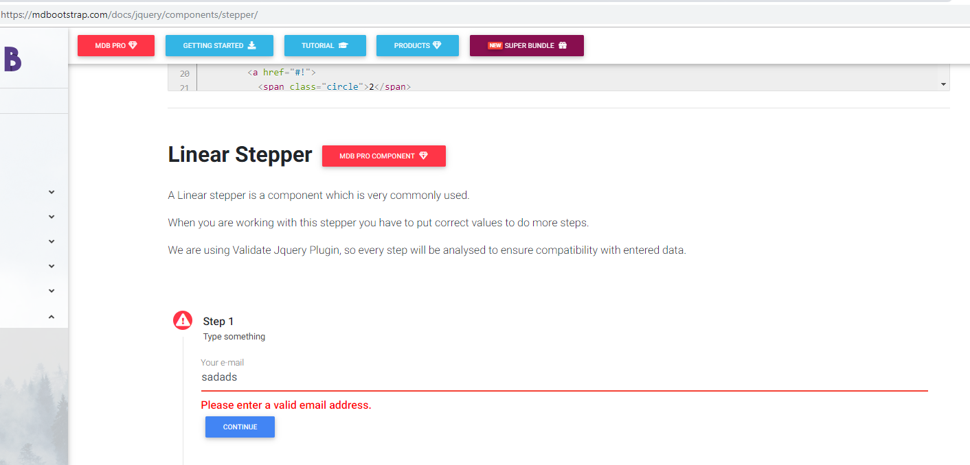 on the mdb website, the checkmarks and warnings show up for jquery