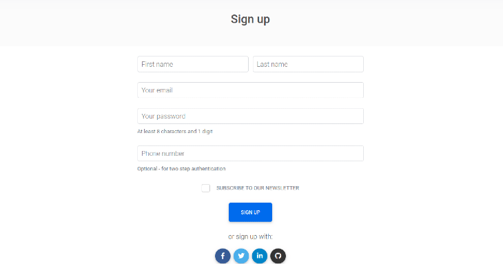 Example eCommerce Register Page