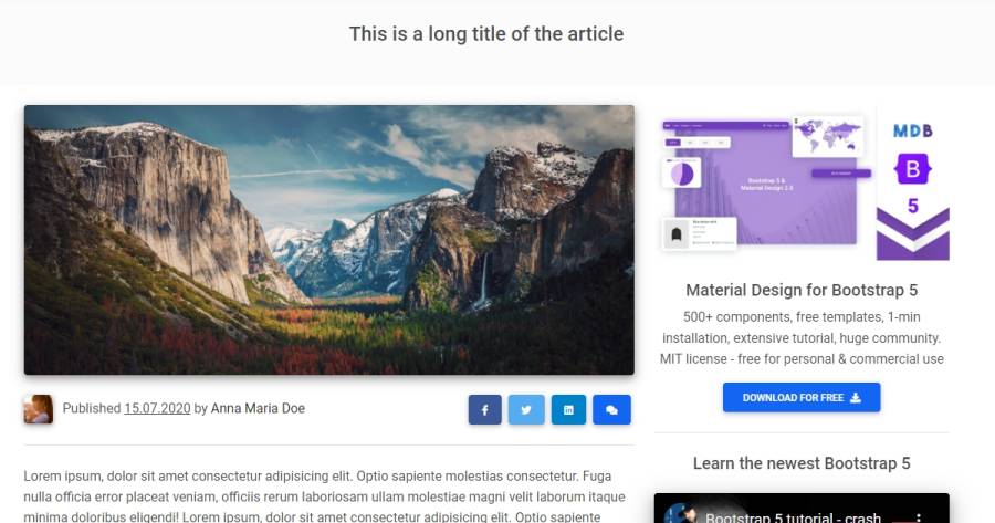 MDB 5 - Bootstrap 5 & Material Design 2.0