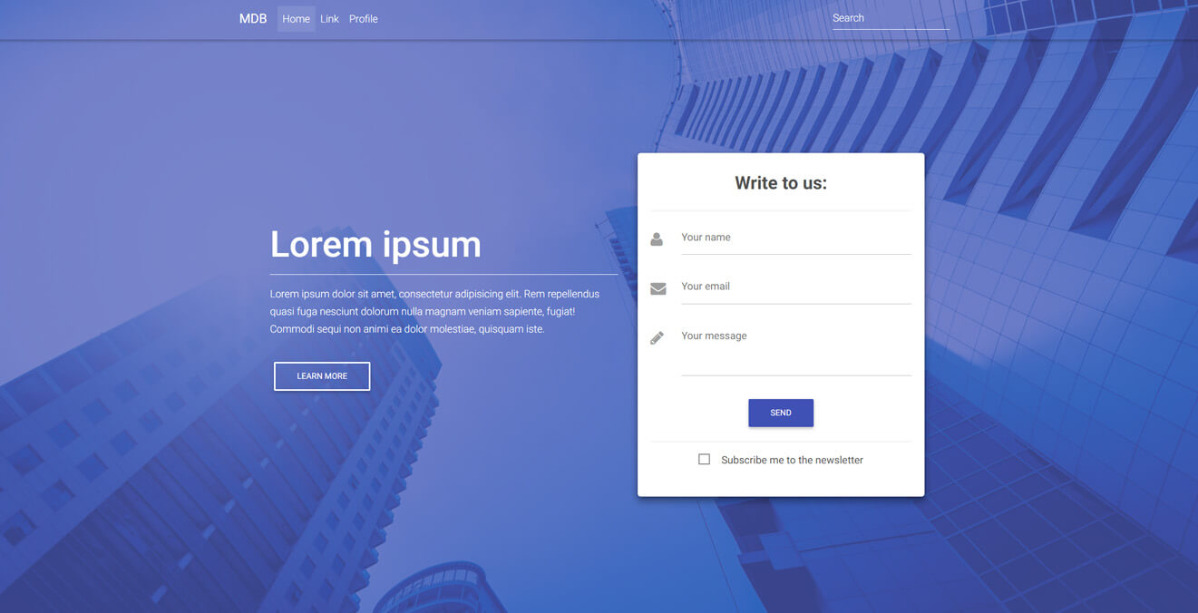 Display of full page contact form intro
