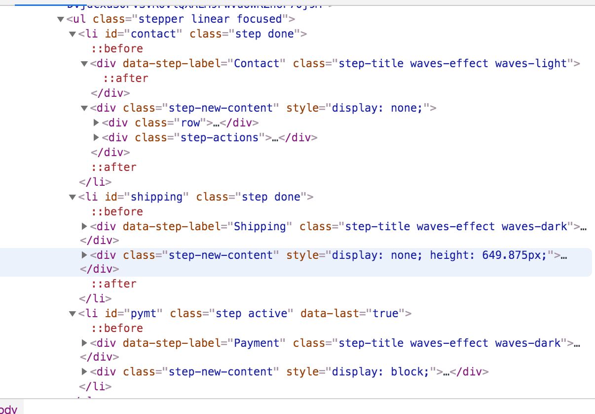 html from dev tools view after step 2 is preloaded and collapses