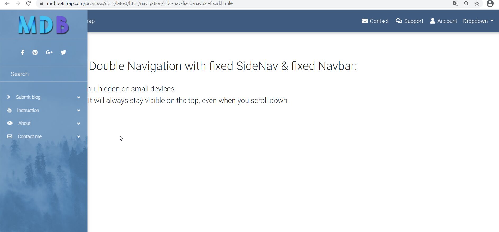 mdb sidenav covers main