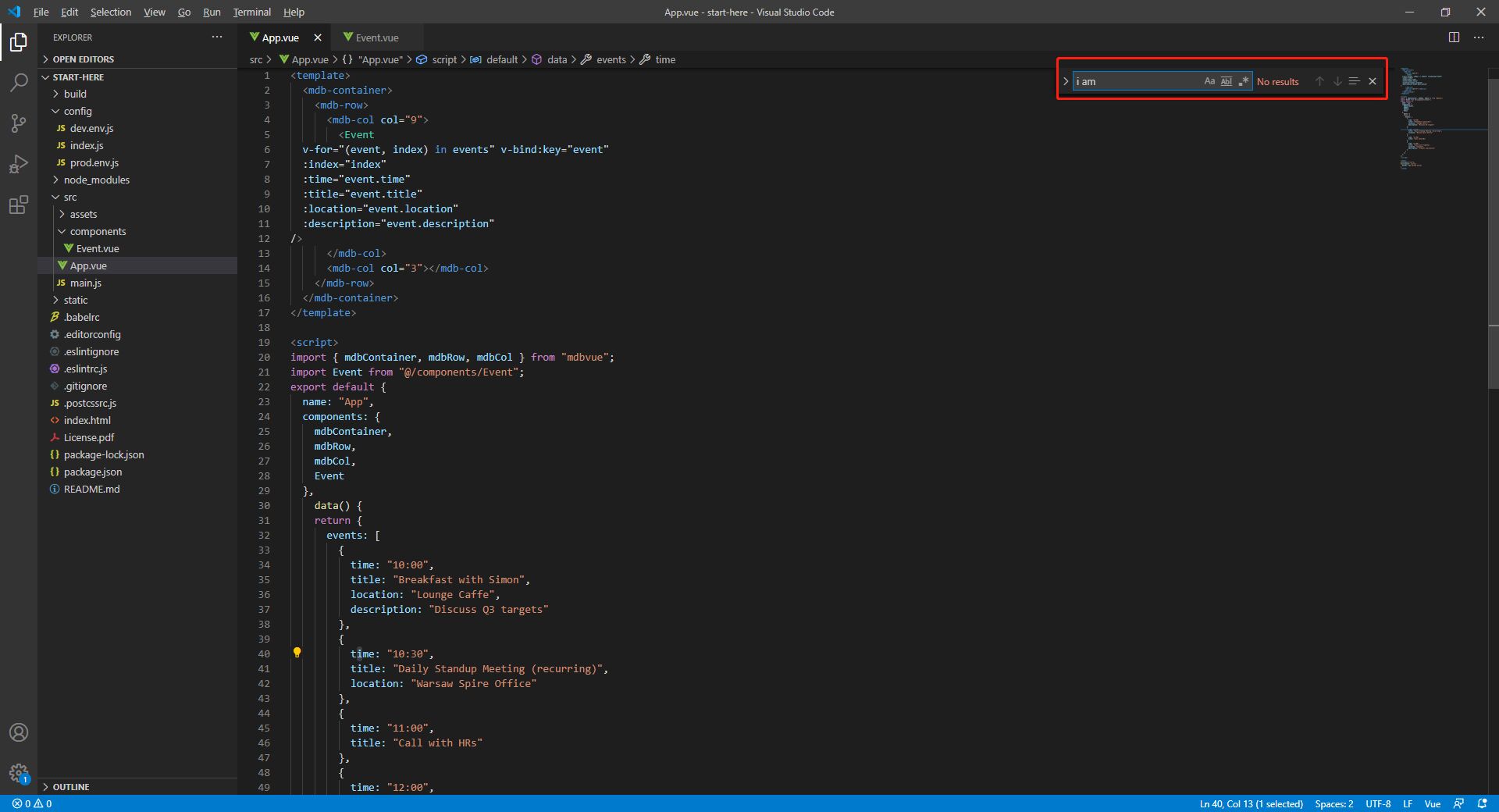 the App.vue code