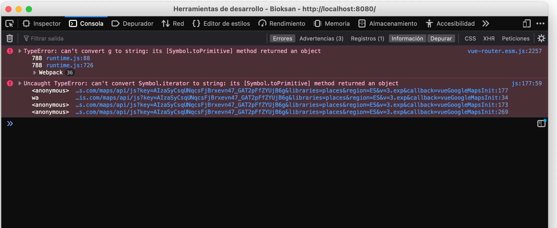 Console error
