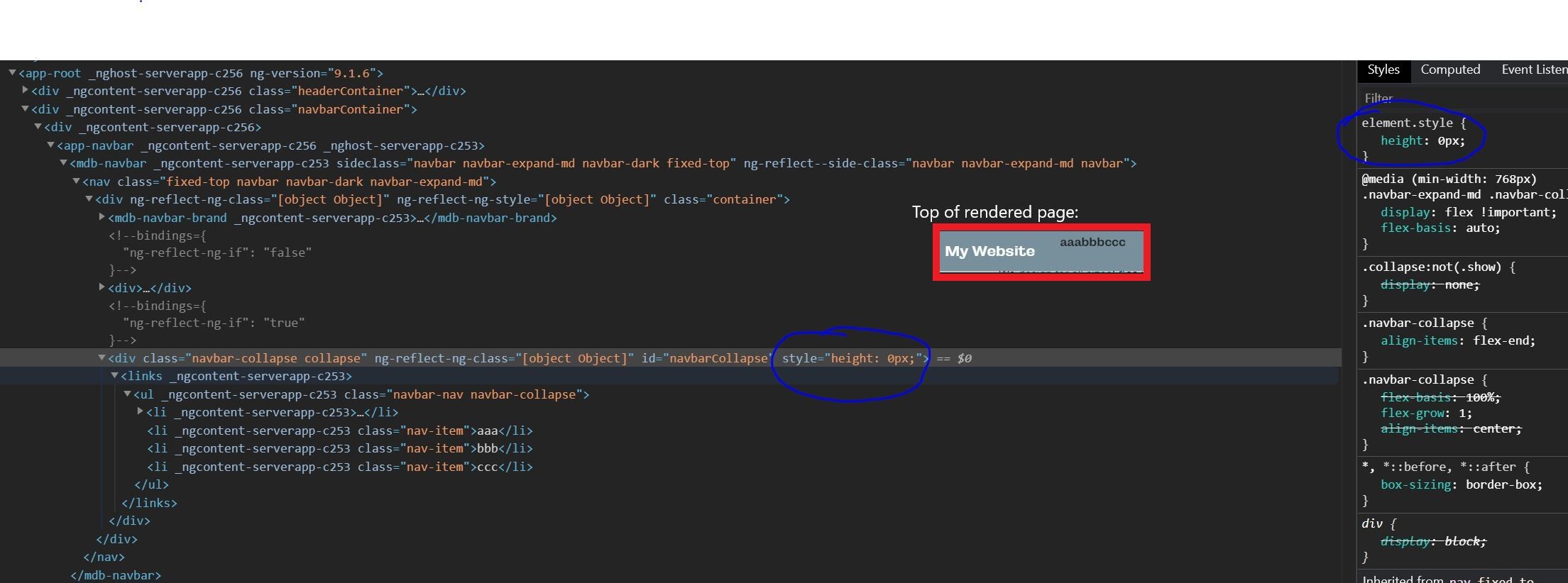 the dom created by angular from the code snippet above