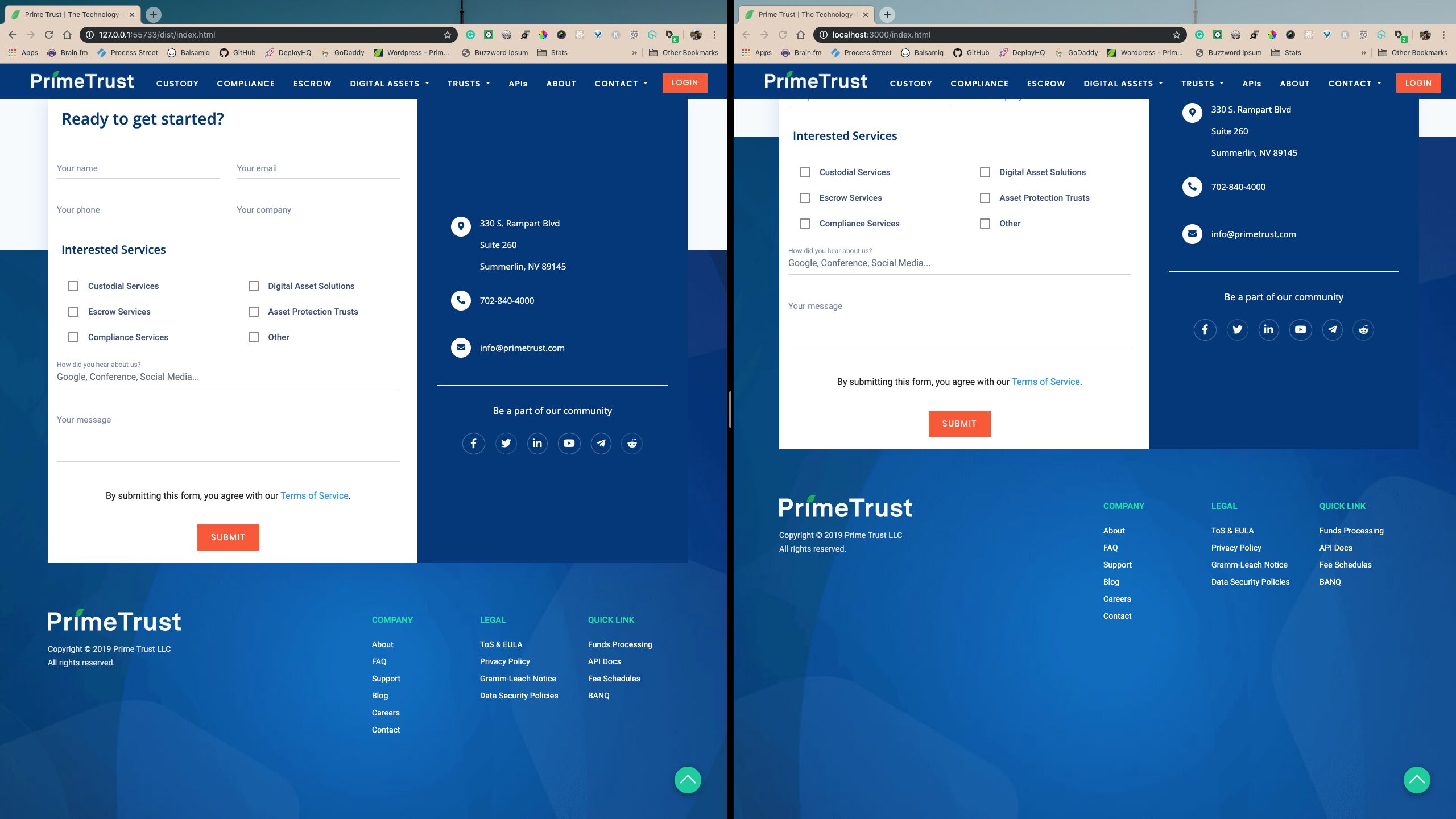 split comparison of live server on atom vs browser-sync