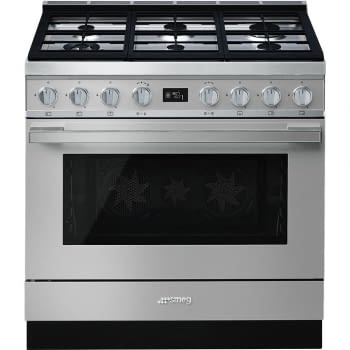 Smeg CPF9GPX Cocina Portofino Inoxidable con Encimera a Gas y Horno Eléctrico Pirolítico A+