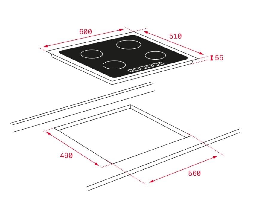 Placa inducción Teka IZC 63015 60cm Cristal Negro 3 Zonas Ø160/280mm - 