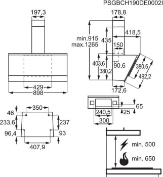 Campana de pared AEG DVE5971HG Negra de 90 cm 700 m³/h de potencia eficiencia clase A y conexion Hob2Hood - 11