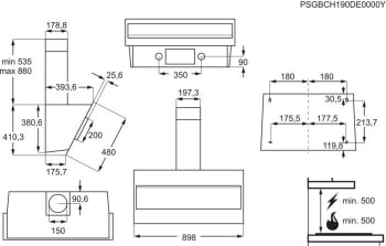 Campana decorativa de Pared Electrolux LFV319K Negra de 90 cm con 3 Niveles de potencia Máx 600 m³/h Clase C - 8