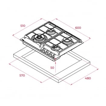 Placa de Gas Teka GZC 64320 (112570037) de 60 cm con 4 Quemadores de Gas Butano con ExactFlame - 16
