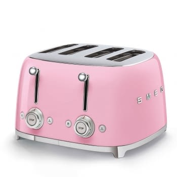 Tostadora Americana Vintage SMEG TSF03PKEU de 2000 W | 4 Rebanadas | Color Rosa | Estilo 50 Style
