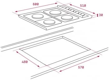 TEKA E/60.3 3G 1P AL NATURAL INOX PLACA GAS 3 FUEGOS +1ELECTRICA - 2