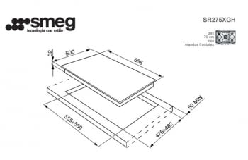 SMEG SR275XGH PLACA GAS SELECCION 70CM 5 FUEGOS INOX - 2