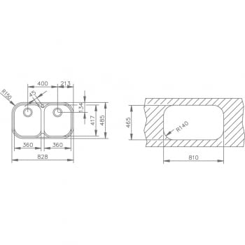 TEKA STYLO 2C ORIFICIO GRIFO FREGADERO INOX 2 CUBETAS - 2