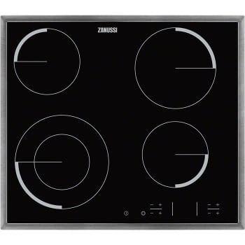 Placa Vitrocerámica Zanussi ZEV6341XBA de 60 cm con 4 Zonas Hi-Light 1 doble de 21cm a 2200 W Bloqueo Seguridad Marco Inox Anclaje easy-fix