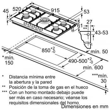 Placa de Gas Natural Bosch PCR9A5B90 Inoxidable de 90 cm con 4 Quemadores de Gas FlameSelect a 9 niveles + 1 Quemador Wok | Serie 6 - 3