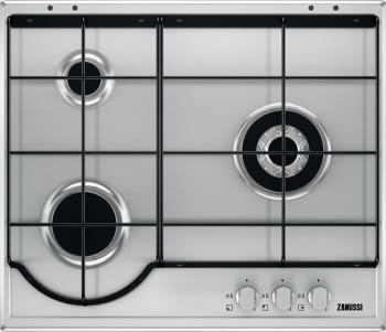 Placa de Gas Zanussi ZGG65334XA Inox de 60 cm con 3 Quemadores (1 Wok) Termopar Parrillas esmaltadas