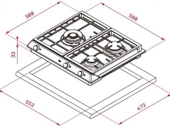 TEKA EX/60.1 3G AI AL DR CI BUT (E1) PLACA GAS 3 FUEGOS INOX - 2