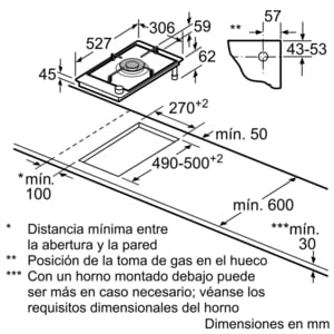 Placa Dominó Bosch PRA3A6D70 de Gas Natural, de 30 cm con 1 Quemador Wok FlameSelect 9 niveles de potencia | Serie 8 - 6